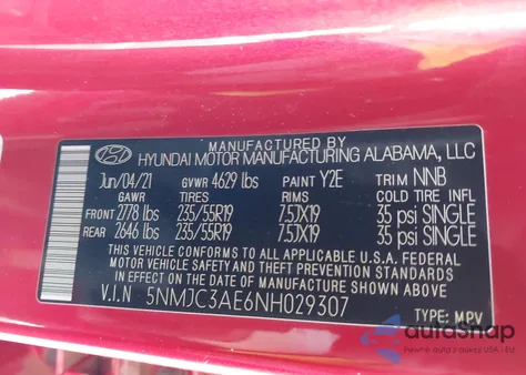 2022 Hyundai Tucson Sel z USA, uszkodzony, nr VIN 5NMJC3AE6NH029307